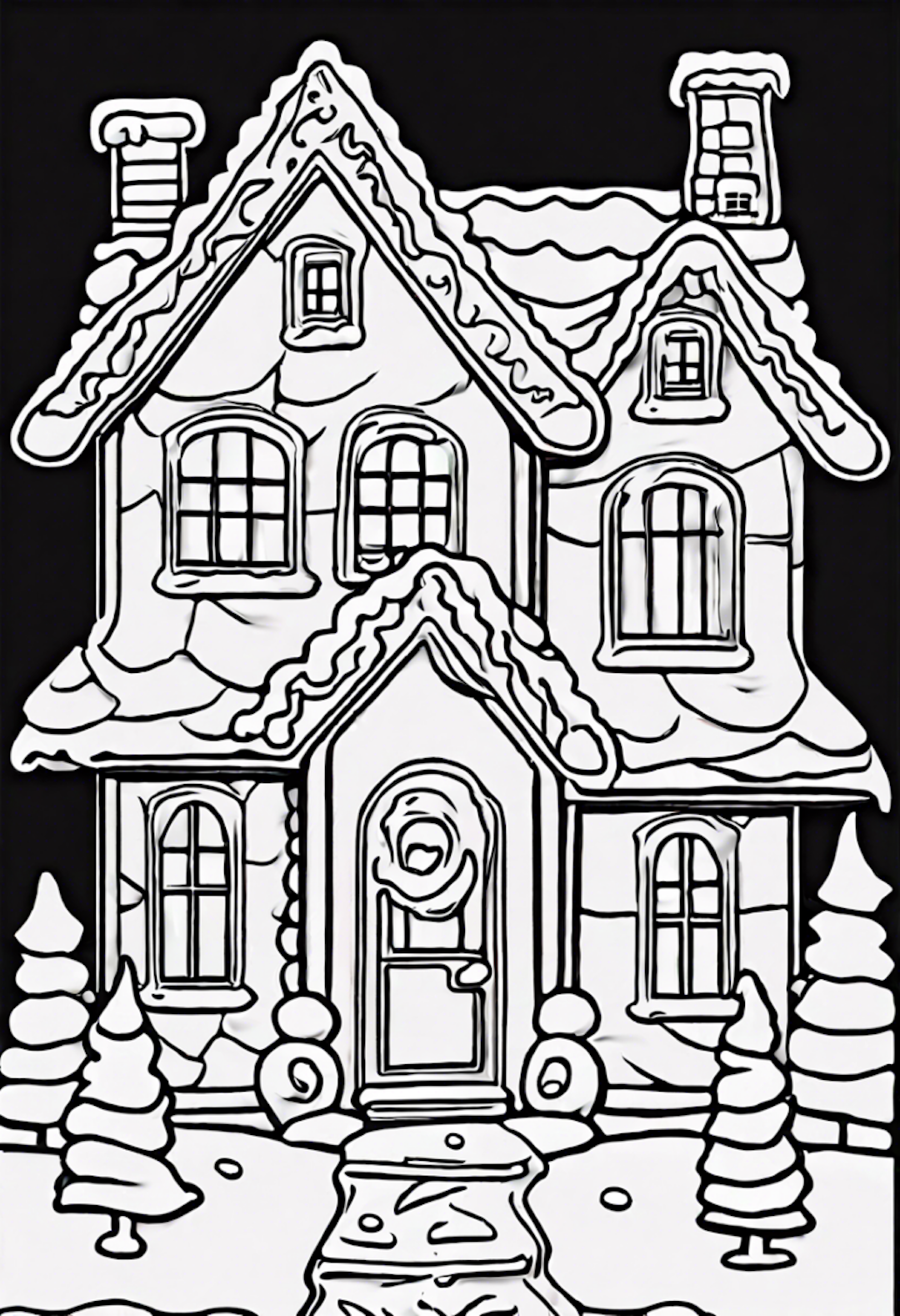 Snowy Winter Cottage Coloring Page coloring pages