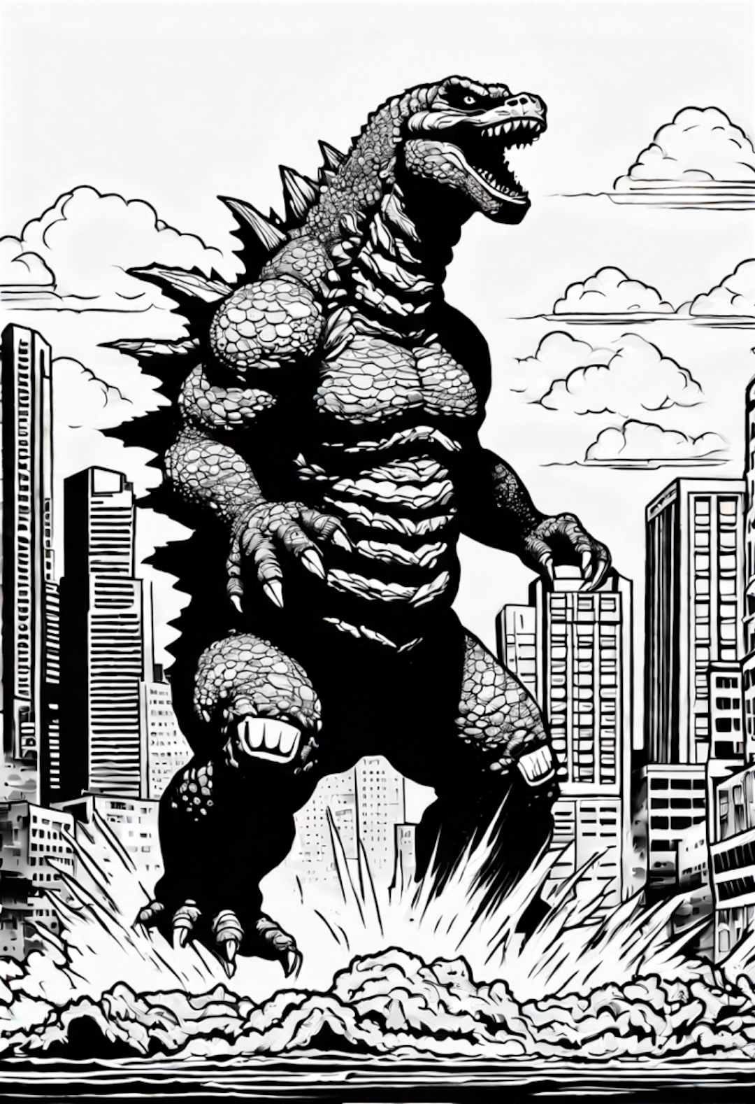 Godzilla Takes Over the City Coloring Page coloring pages