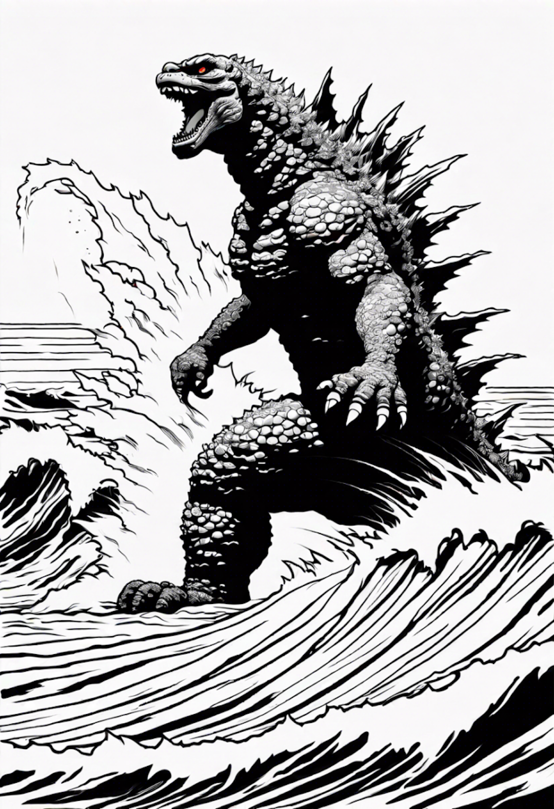 Godzilla Rises from the Ocean Waves Coloring Page coloring pages
