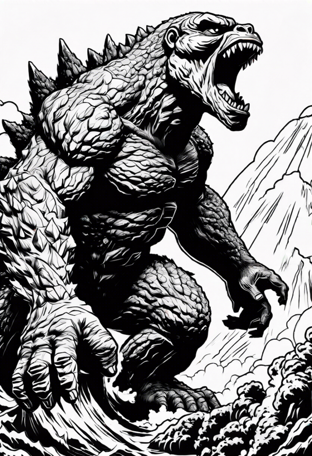 Godzilla Roars Over Mountains Coloring Page coloring pages