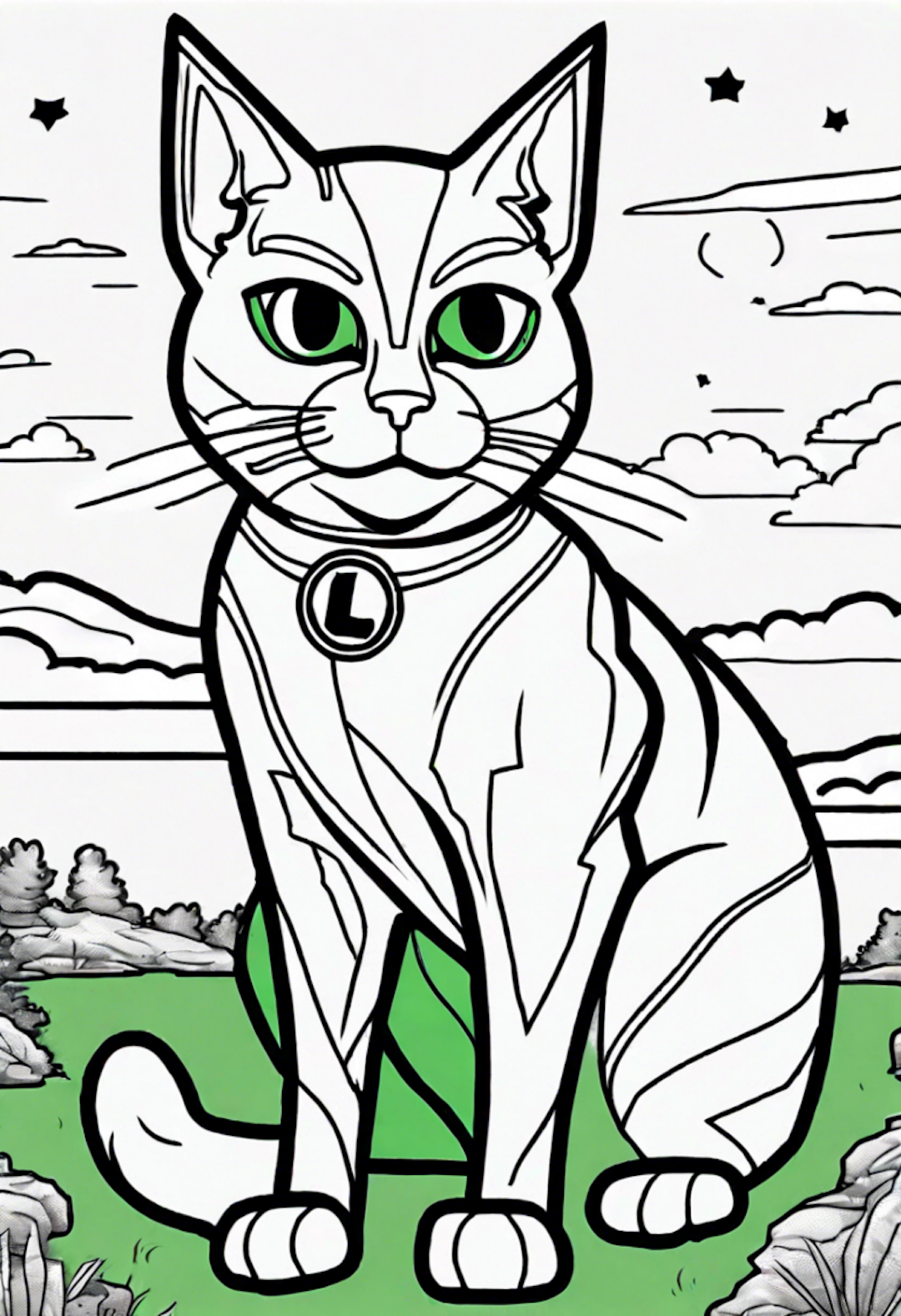 Luna the Cat in a Scenic Landscape coloring pages