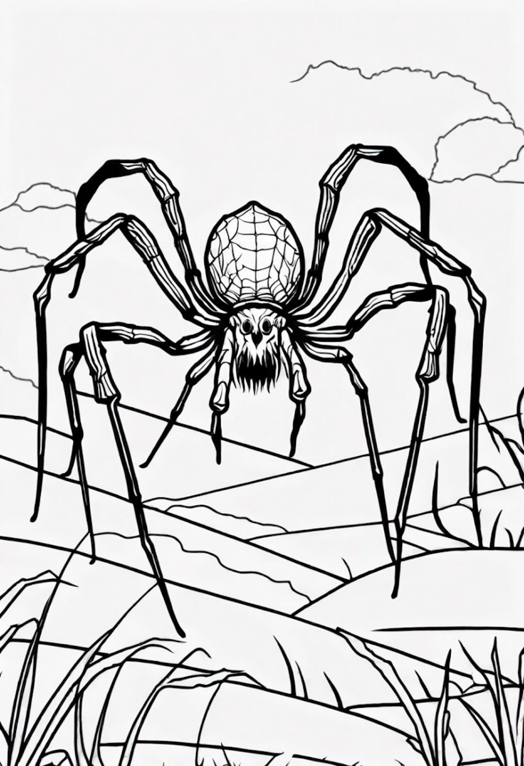 Giant Spider in the Wilderness Coloring Page coloring pages