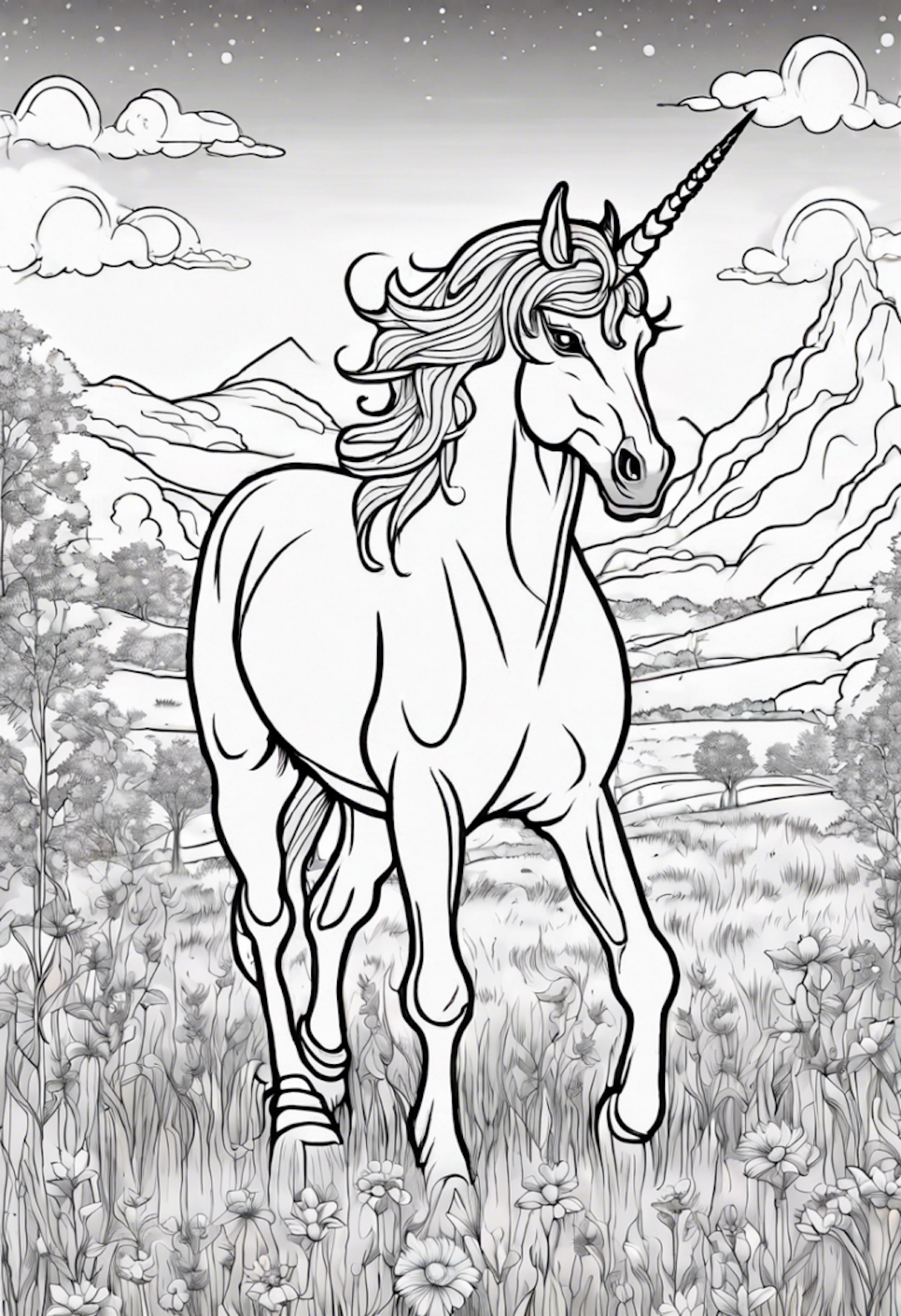 Unicorn Adventure in a Magical Meadow coloring pages
