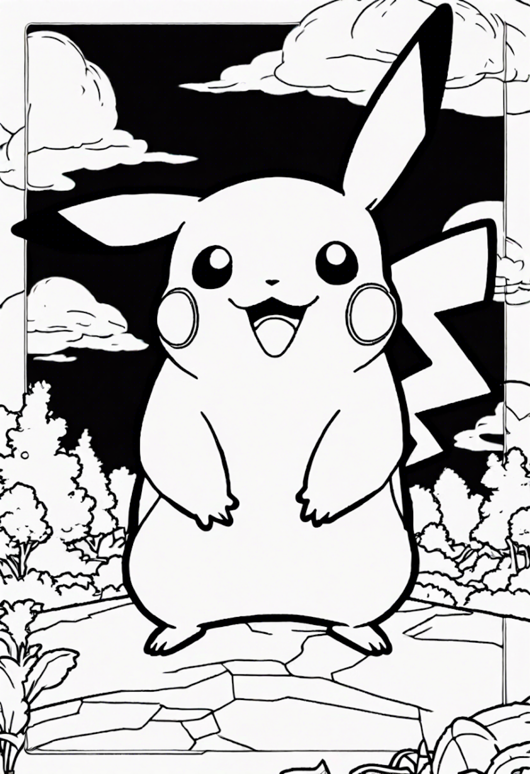 Pikachu in the Enchanted Forest coloring pages