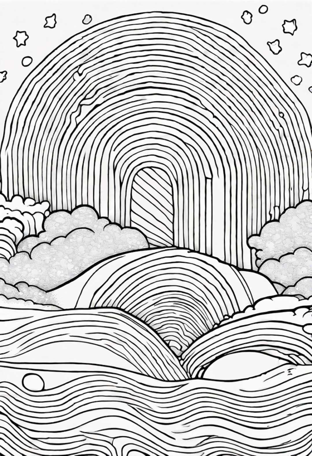 “Rainbow Archway and Clouds Coloring Adventure” coloring pages