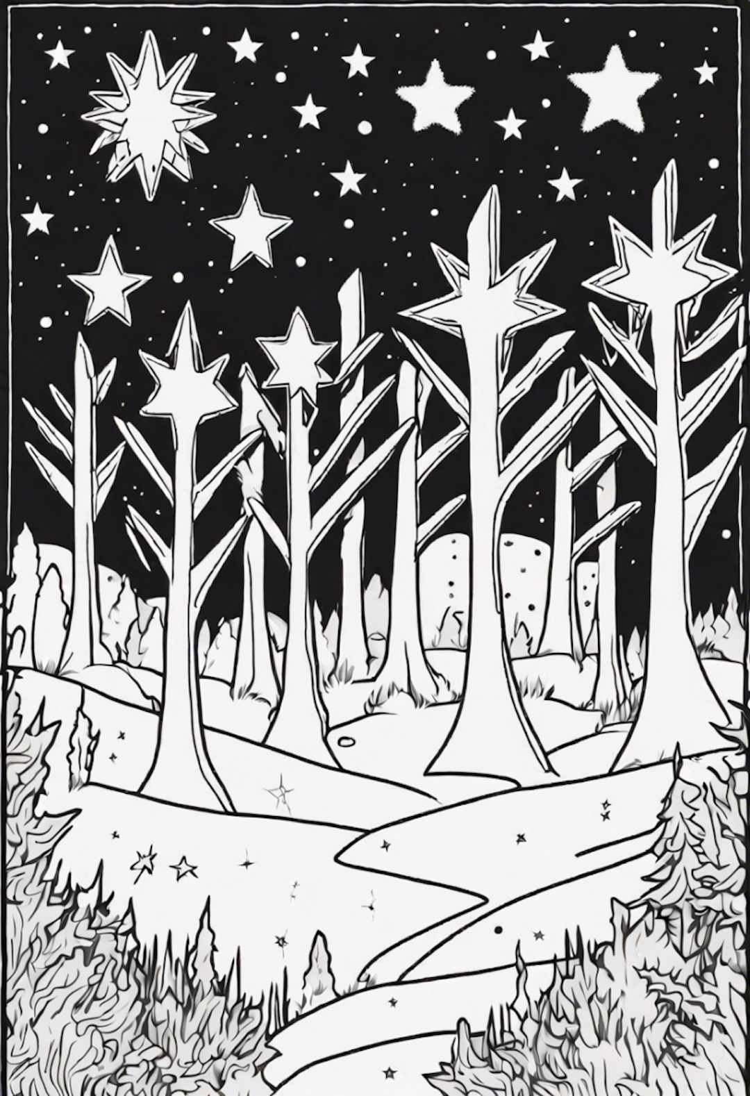 Starry Night in the Enchanted Forest coloring pages