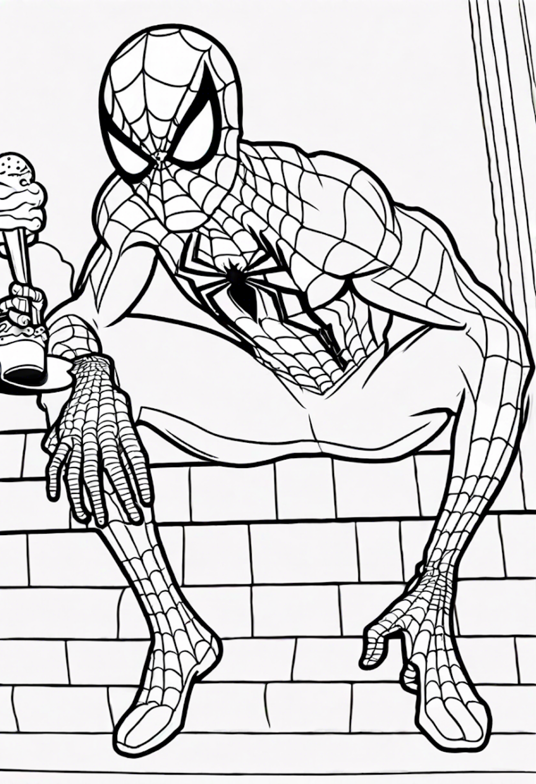 Spider-Man Enjoying Ice Cream on the Rooftop coloring pages