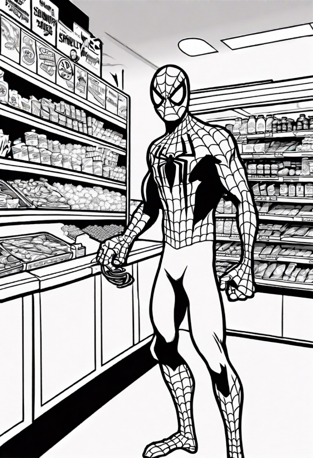 Spider-Man Shopping for Groceries coloring pages