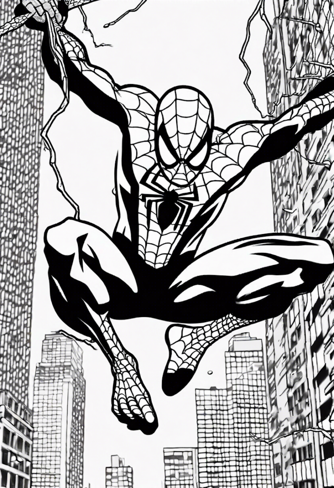 Spider-Man Swinging Through the City Coloring Page coloring pages