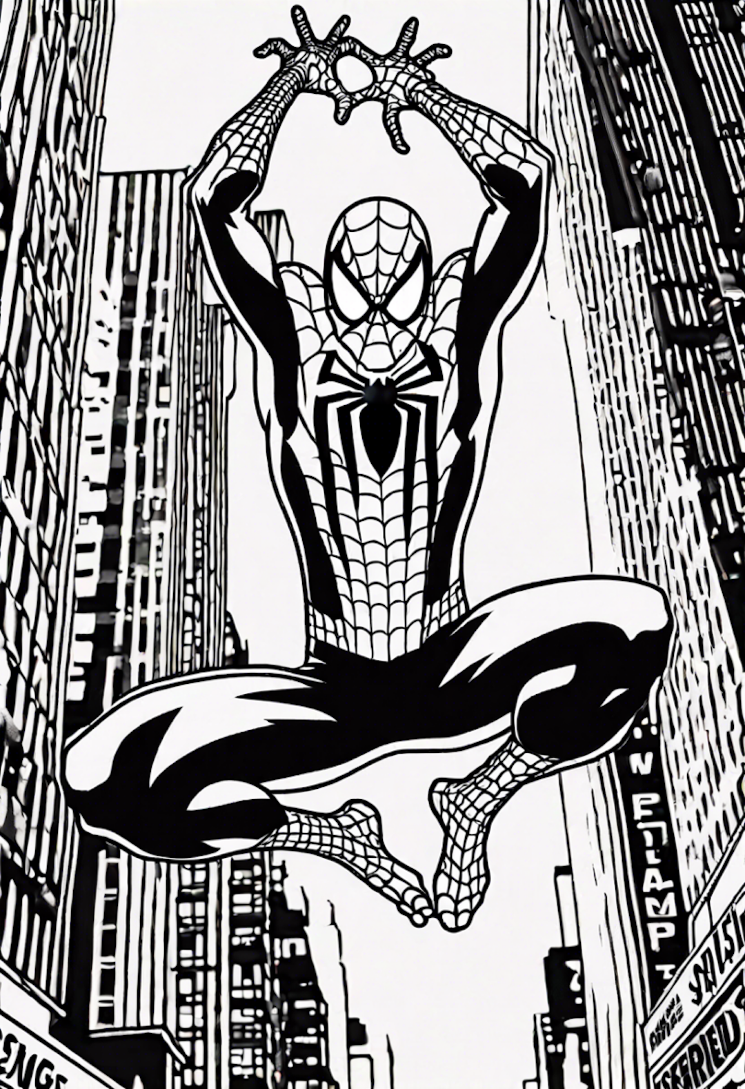 Spider-Man Swinging Through the City Coloring Page coloring pages