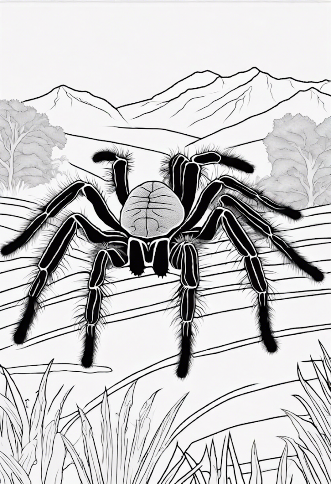 Giant Tarantula in the Mountains Coloring Page coloring pages
