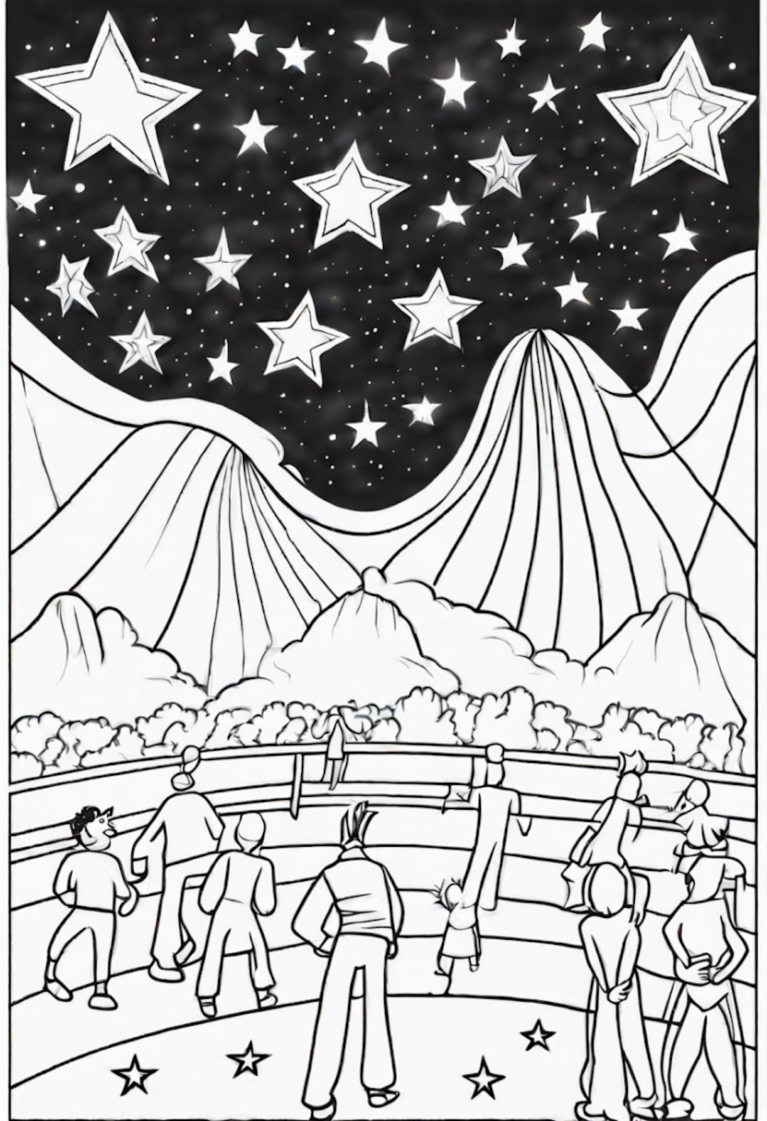 Stargazing with Friends in the Mountains coloring pages
