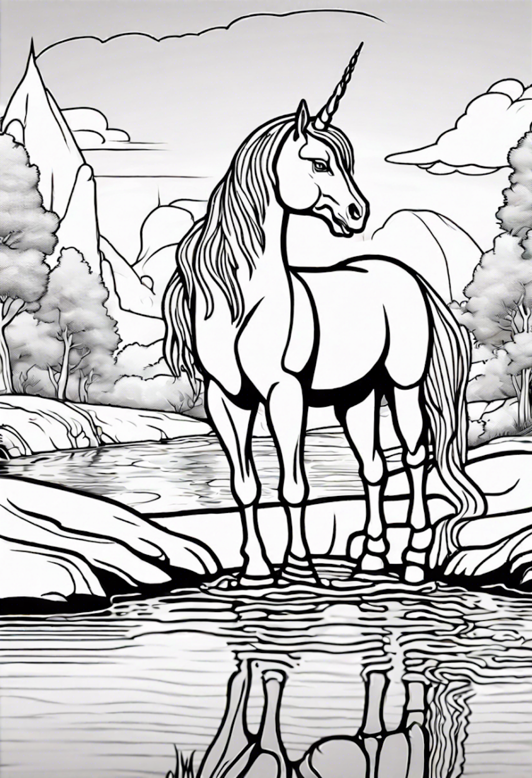 Unicorn by the Tranquil River coloring pages