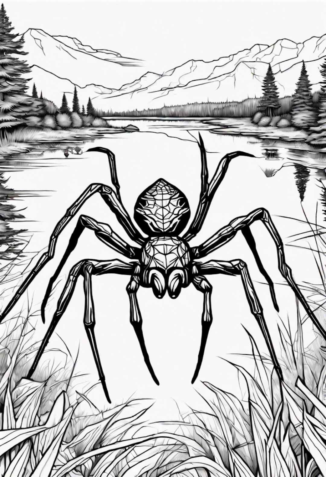 Spider by the Tranquil Lake coloring pages