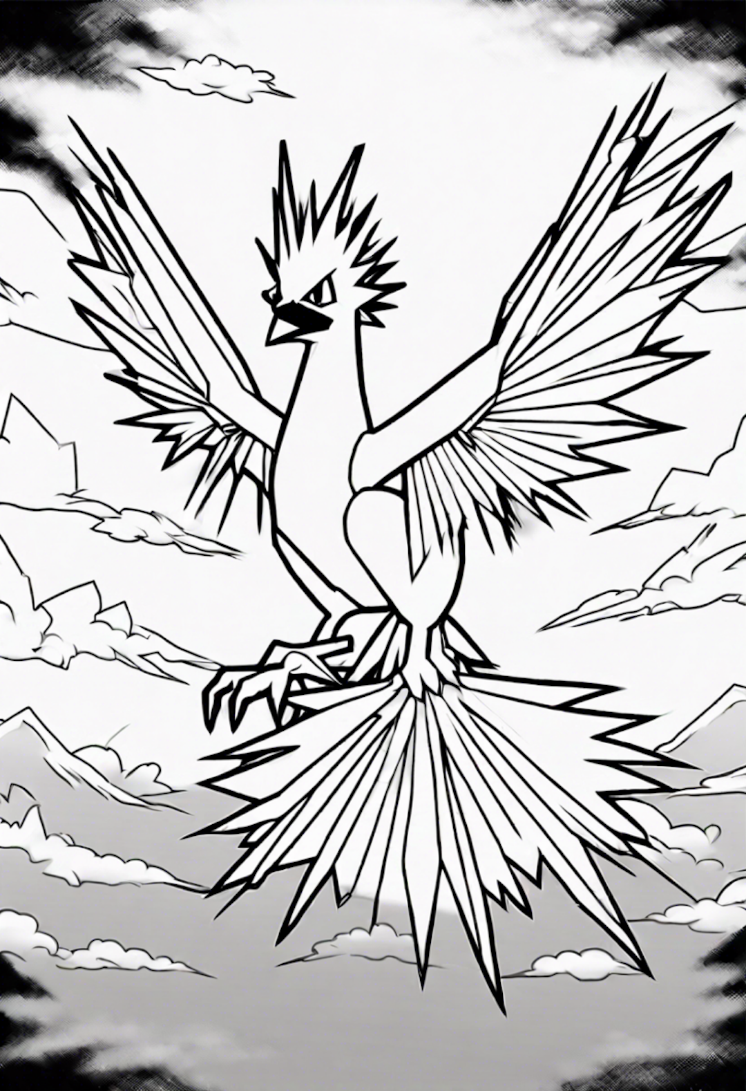Articuno Soaring Above the Mountains Coloring Page coloring pages