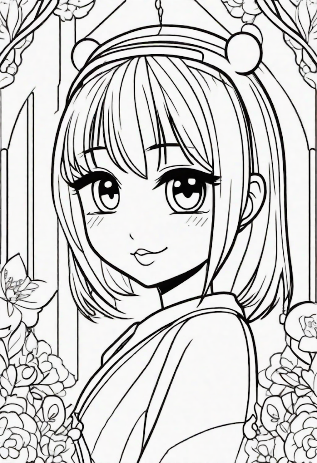 Anime Girl in a Flower Garden Coloring Page coloring pages