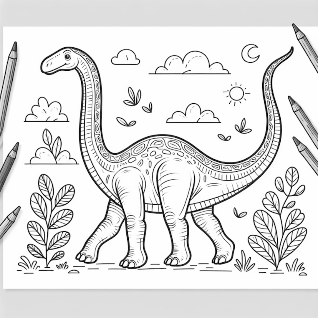 Brachiosaurus Strolling Through a Prehistoric Garden coloring pages