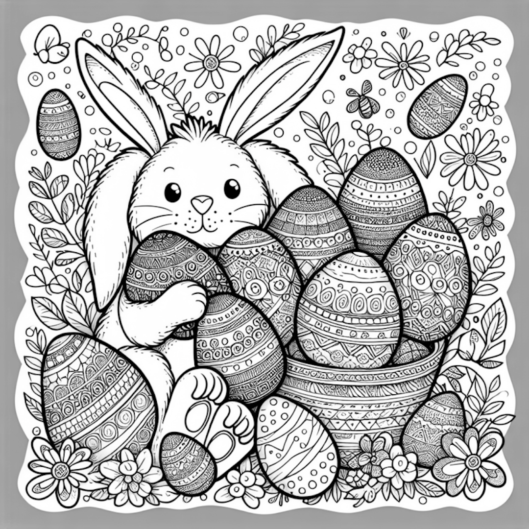 Bunny and Easter Egg Extravaganza Coloring Page coloring pages
