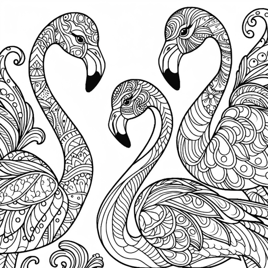 Decorative Flamingo Quartet Coloring Page coloring pages