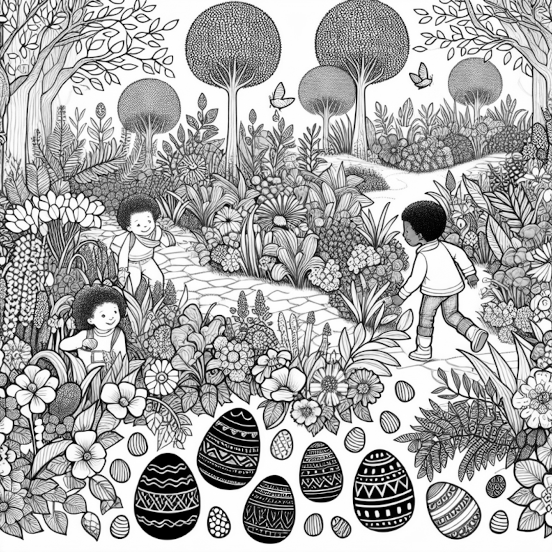 Easter Egg Hunt Adventure in the Garden with Friends coloring pages