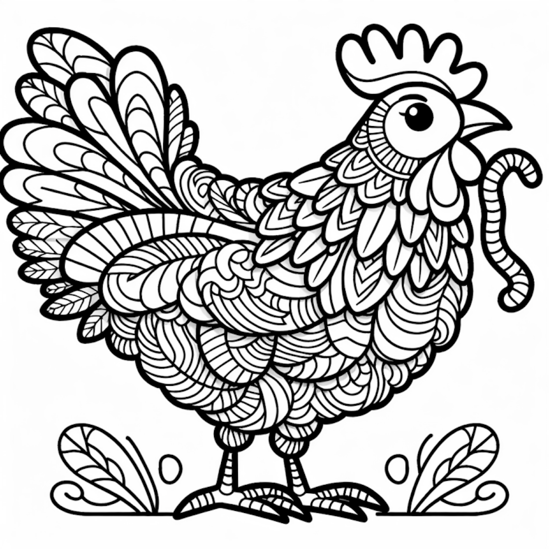Fancy Feathers Fun: Color the Detailed Chicken! coloring pages