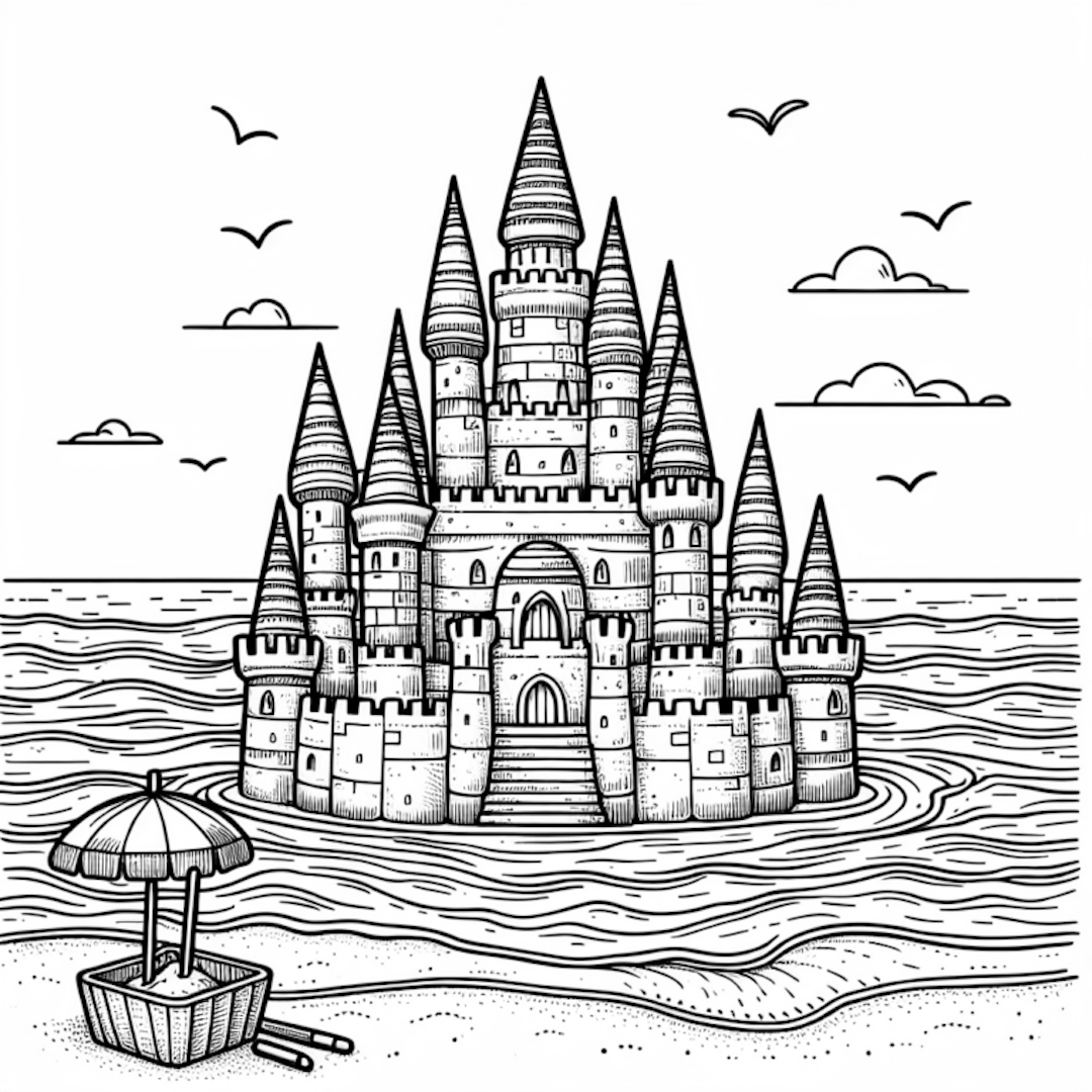 Majestic Sandcastle by the Sea coloring pages
