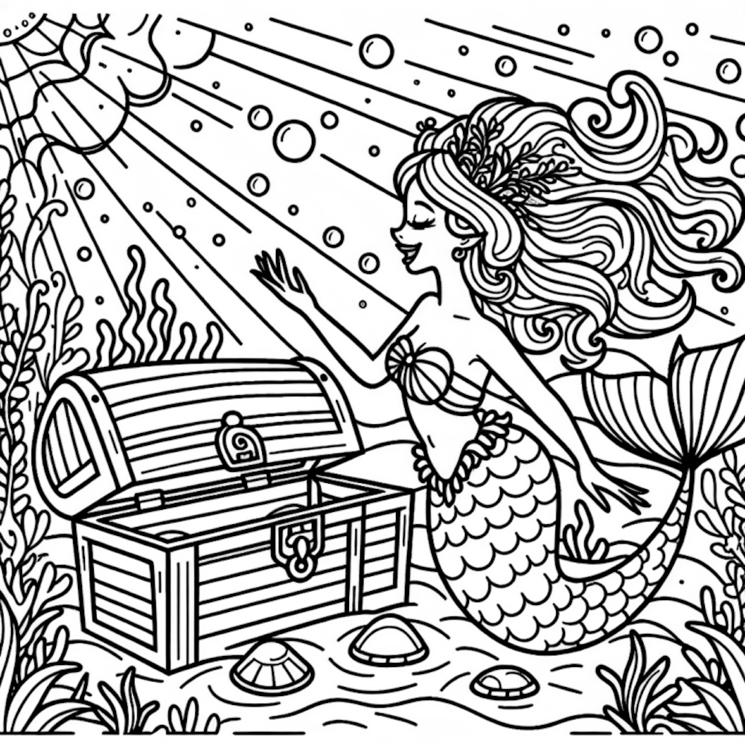 Mermaid’s Treasure Discovery coloring pages