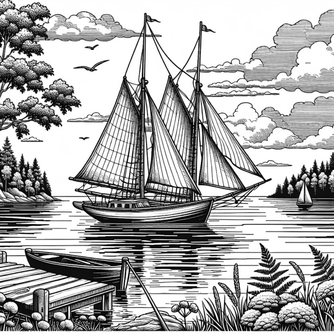 Sailing Adventure on a Serene Lake coloring pages