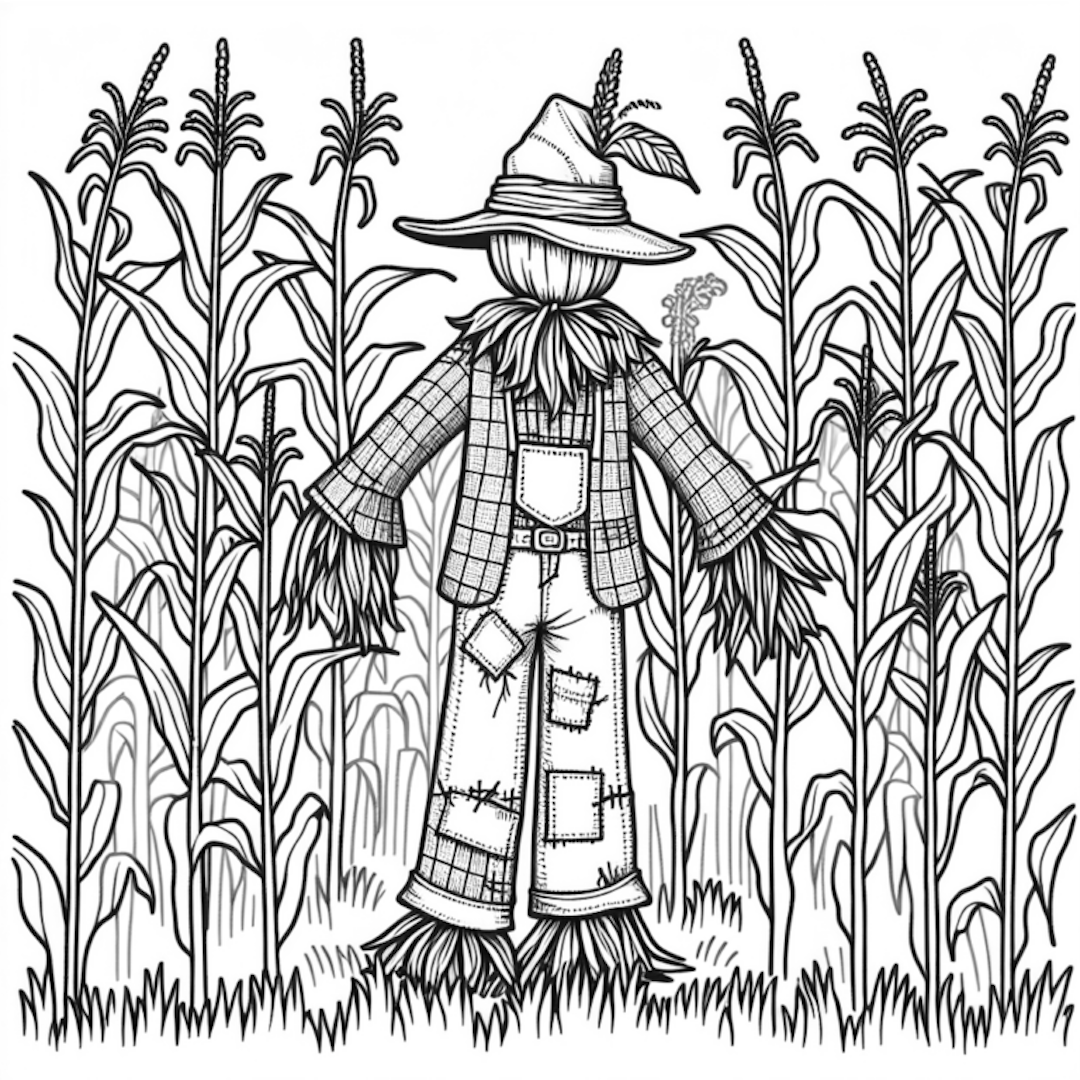 Scarecrow in the Cornfield: A Coloring Adventure coloring pages
