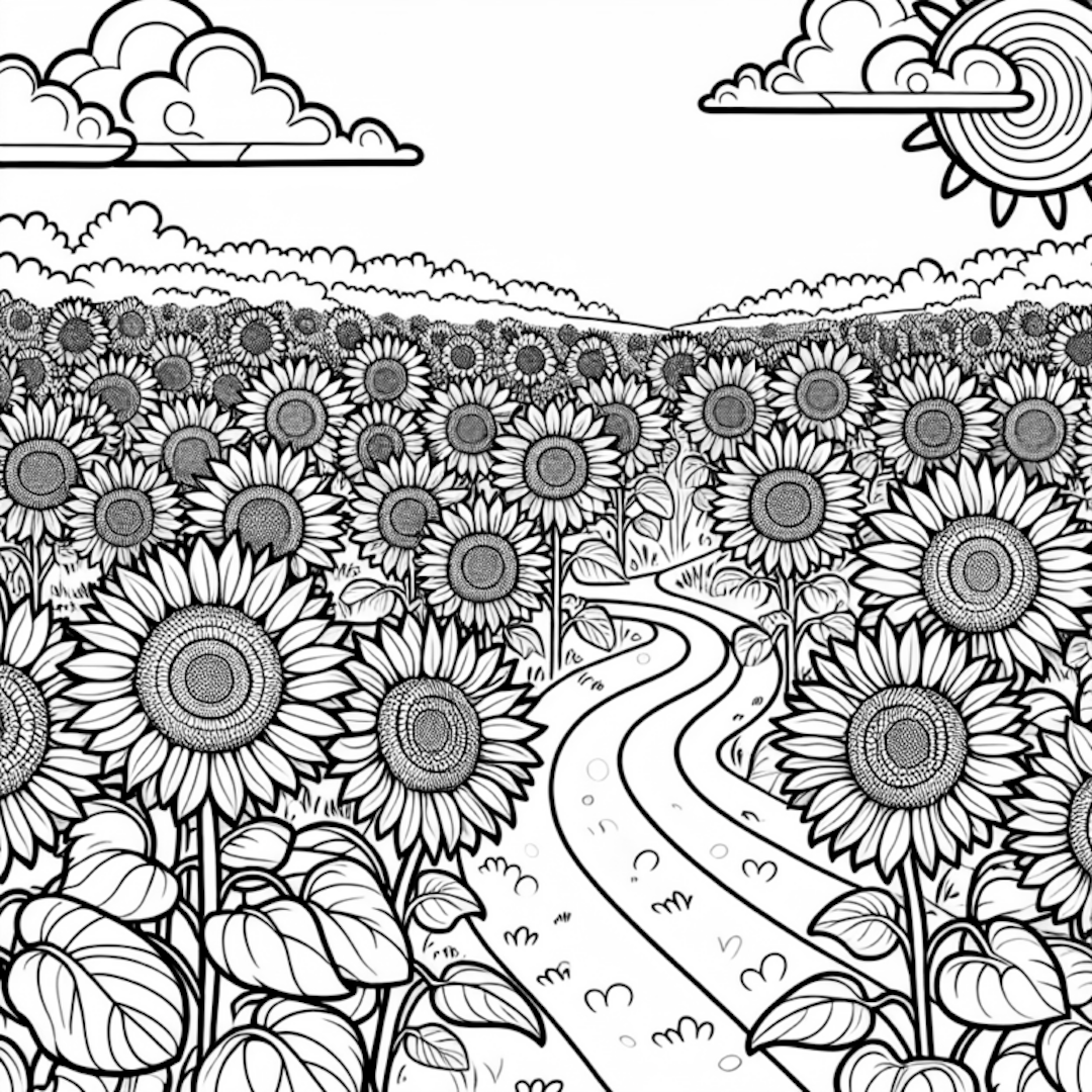 Sunflower Fields Pathway Coloring Page coloring pages