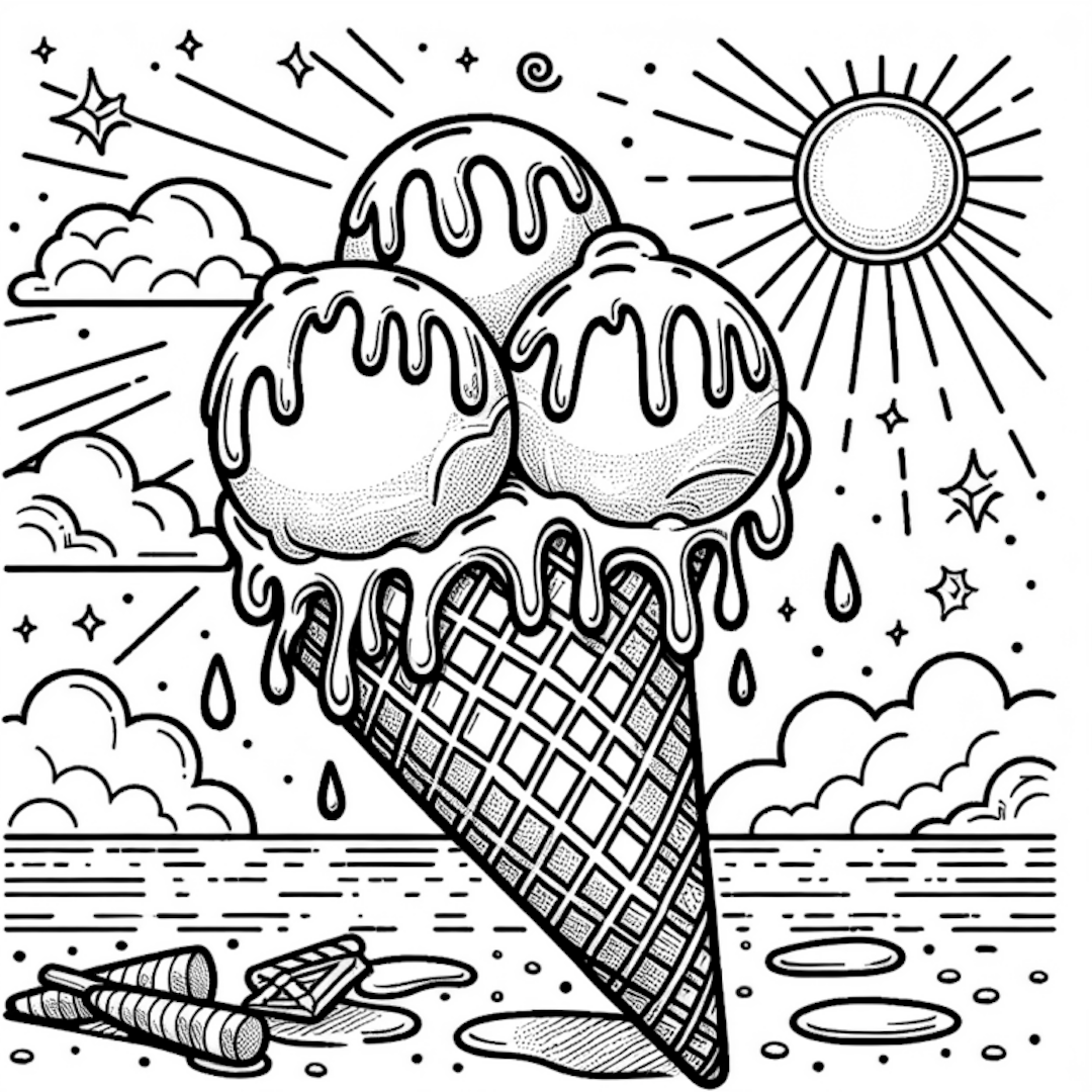 Sunny Day Ice Cream Delight Coloring Page coloring pages