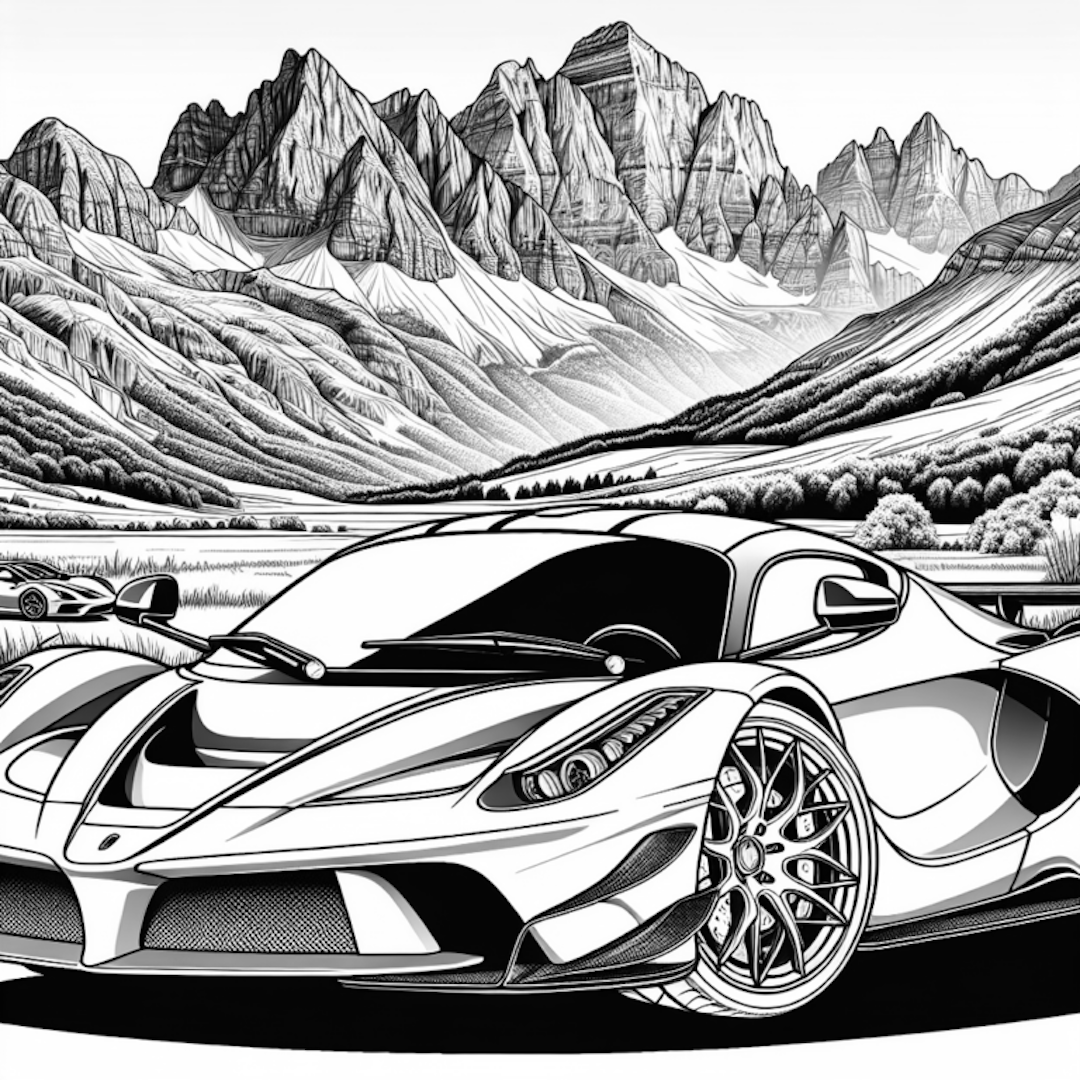 Supercars in the Mountain Valley coloring pages