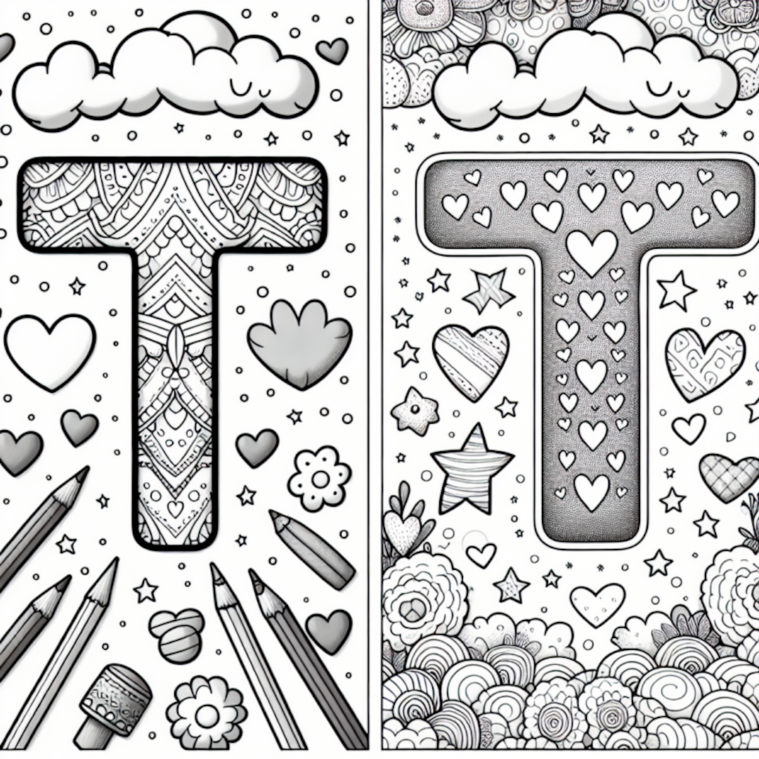 T is for Tranquility: Heart and Cloud Coloring Page coloring pages