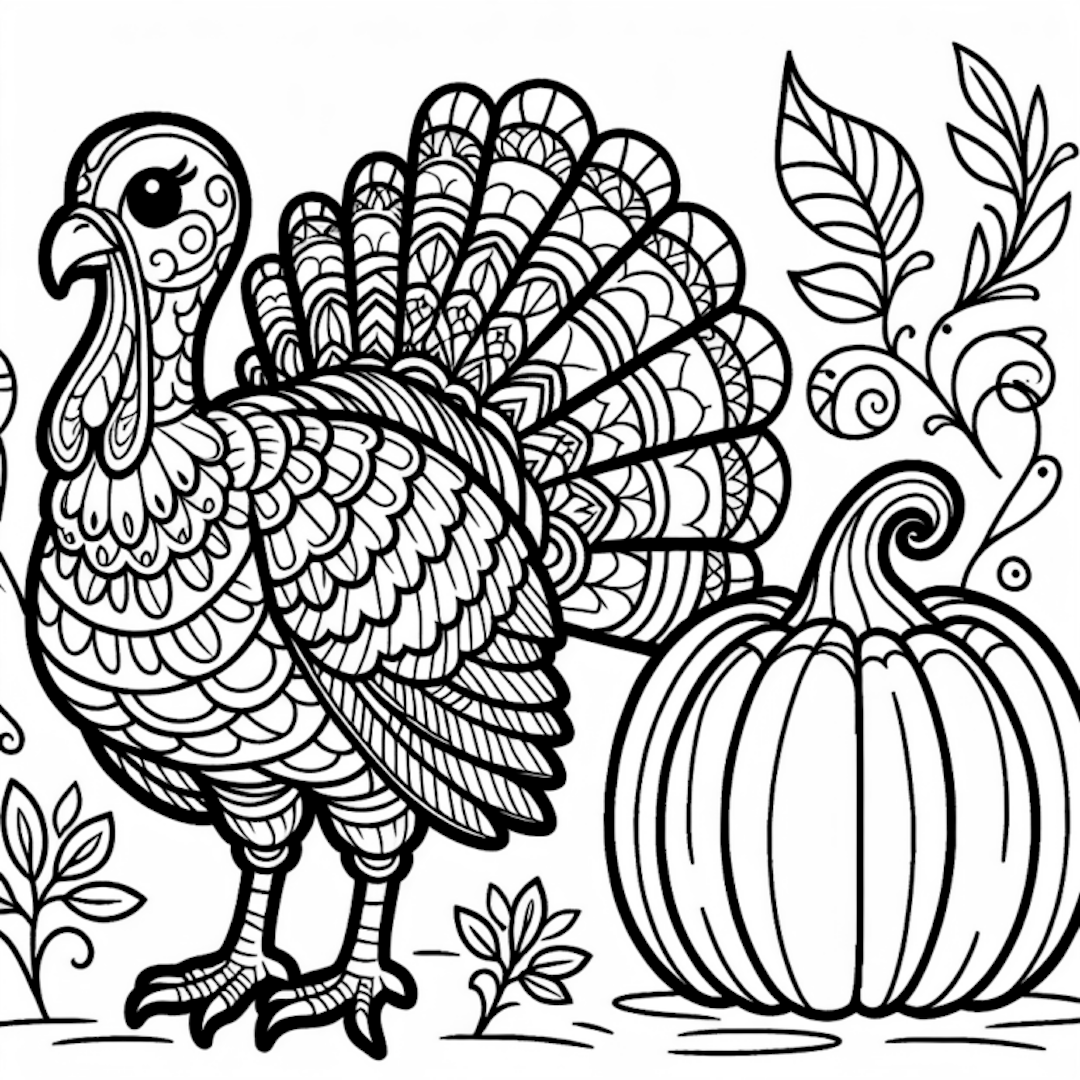 Thanksgiving Turkey and Pumpkin Delight Coloring Page coloring pages
