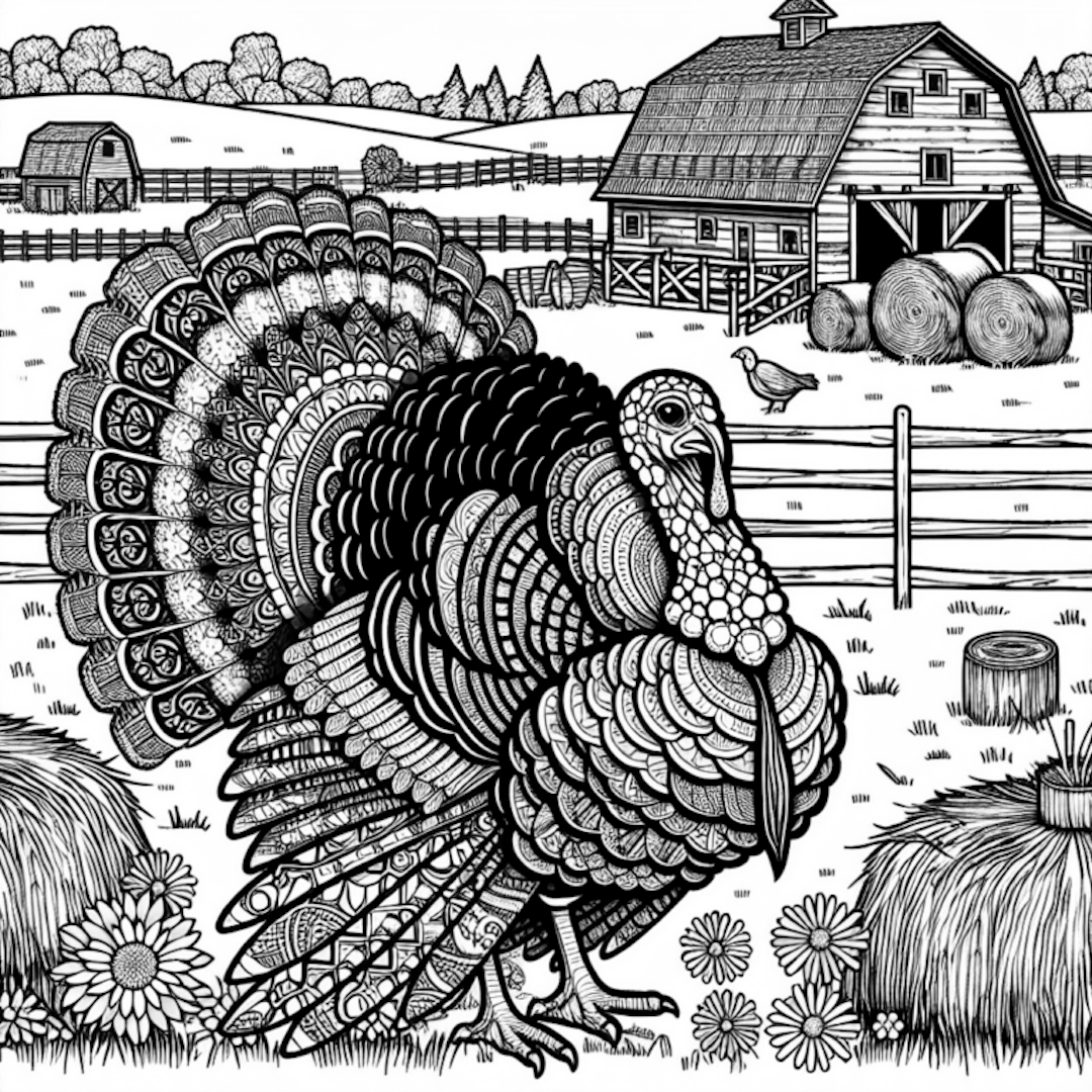 Thanksgiving Turkey on the Farm coloring pages