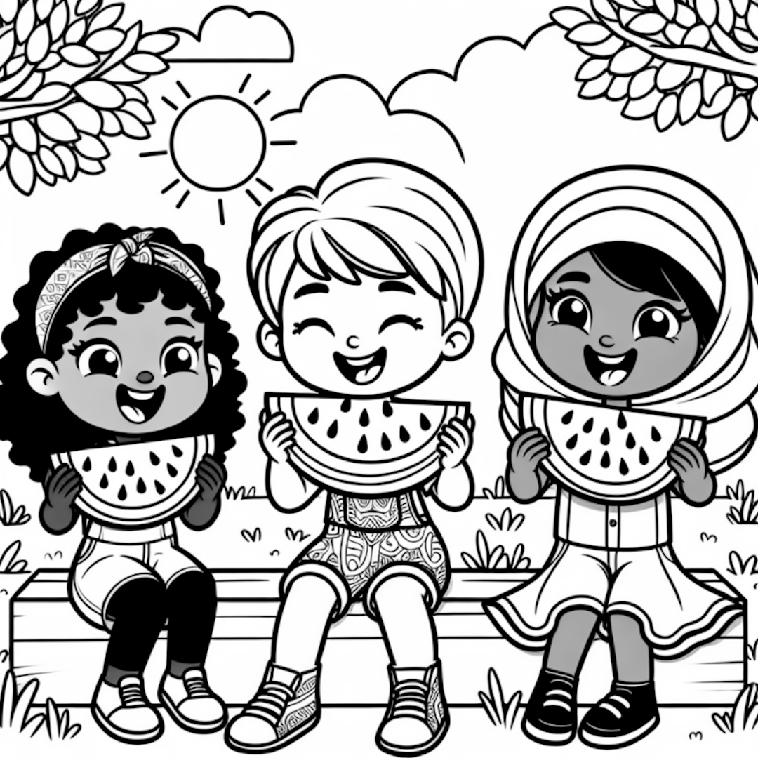 Watermelon Picnic with Friends coloring pages
