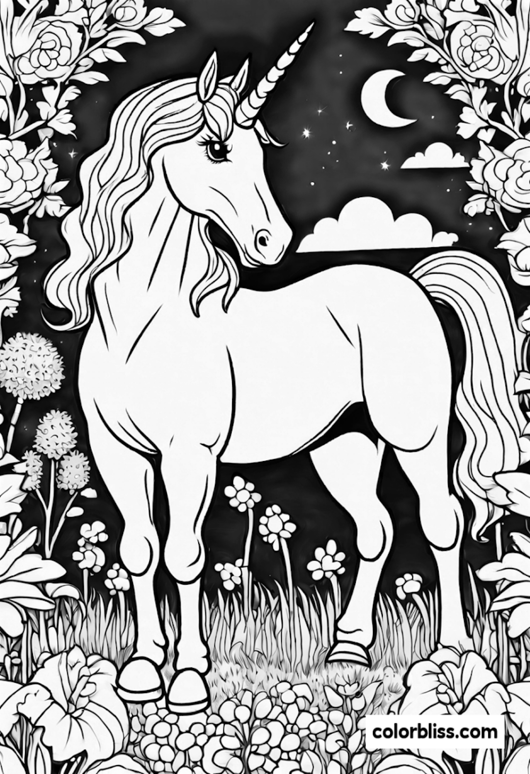 Magical Night with Unicorn coloring pages