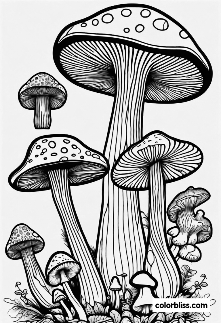 Psychedelic Mushroom Patterns Coloring Page ColorBliss