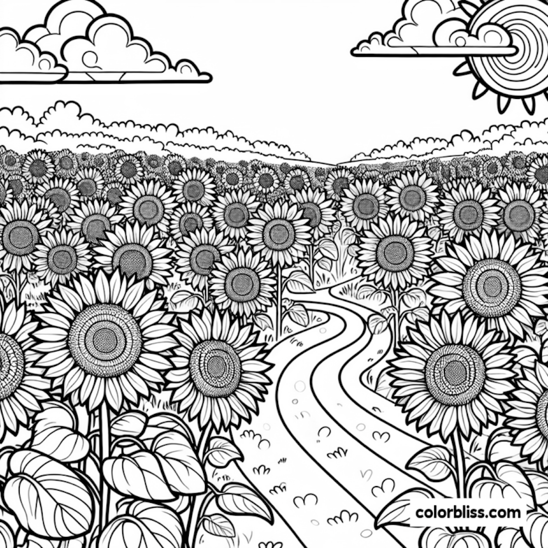 Sunflower Fields Pathway Coloring Page coloring pages