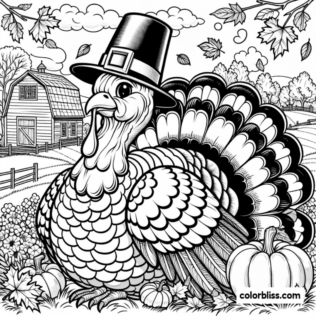 Thanksgiving Turkey at the Farm Coloring Page coloring pages