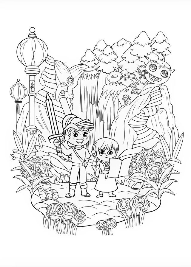 Young Anime Hero Portrait Coloring Page