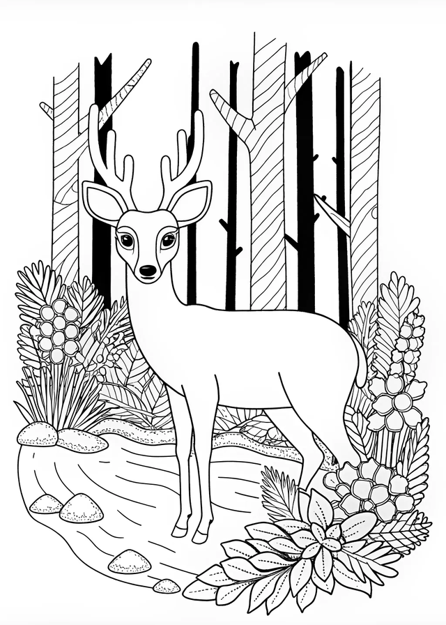 Majestic Deer in the Wild Coloring Page