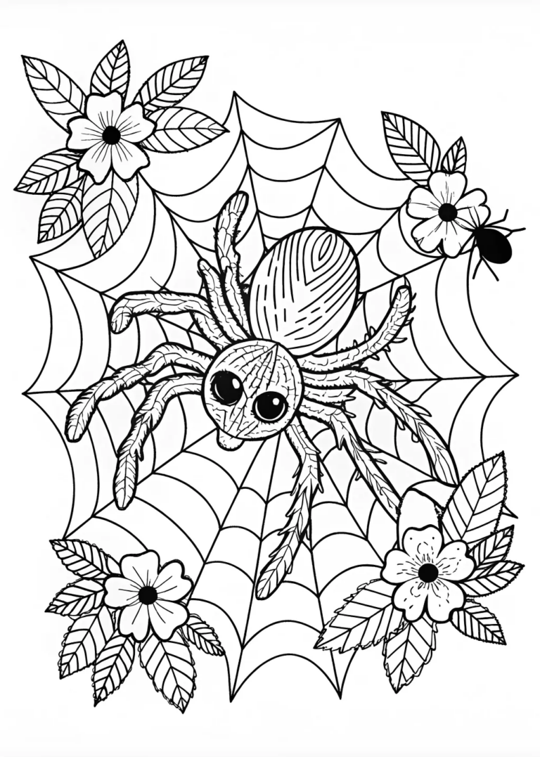 Spider Crawling in Front of Mountains Coloring Page coloring pages