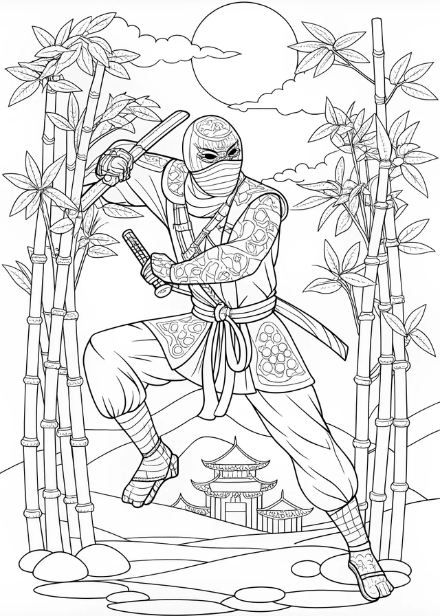 Ninja Warrior Coloring Page