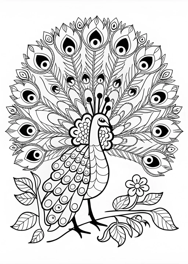 Majestic Peacock&#8217;s Feathers Coloring Page