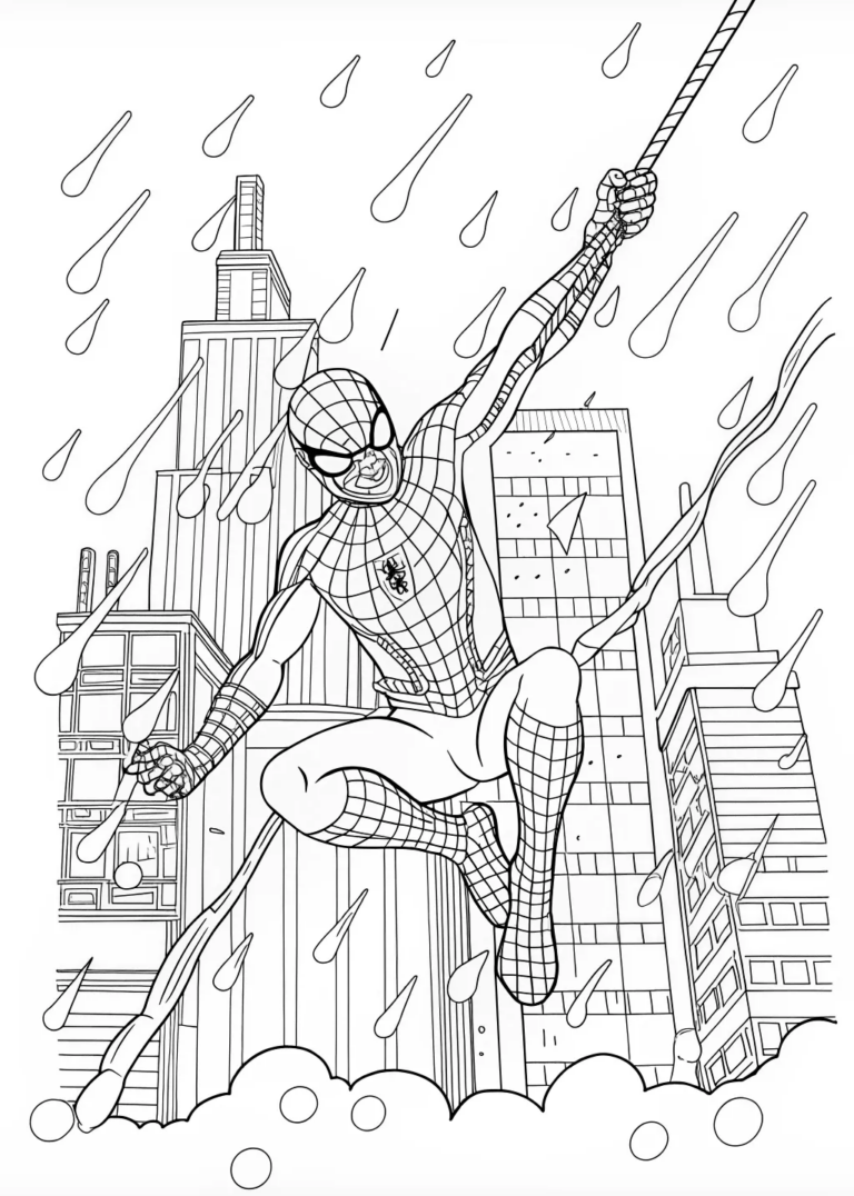 Spiderman in the Rain coloring pages