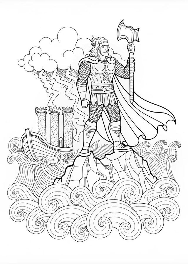 Odin the Allfather: God of Asgard Coloring Page