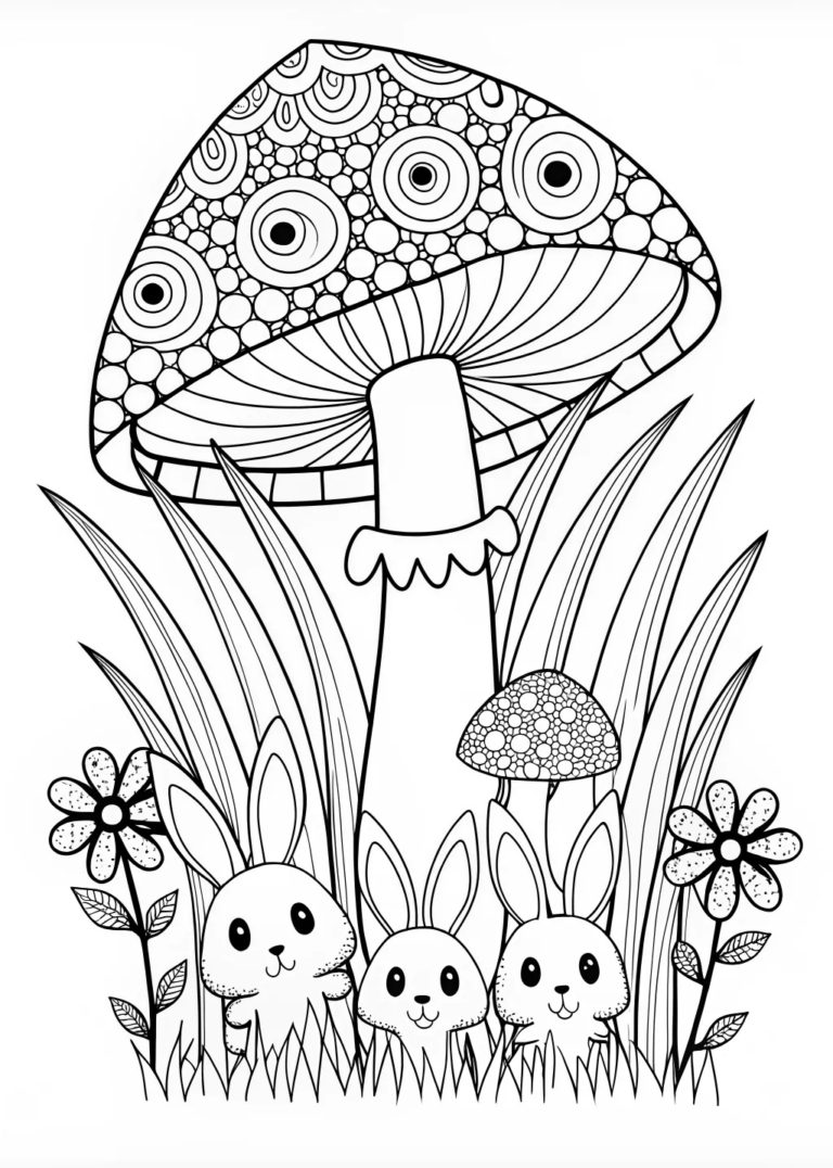 A coloring page of Mushroom in the Meadow Coloring Page