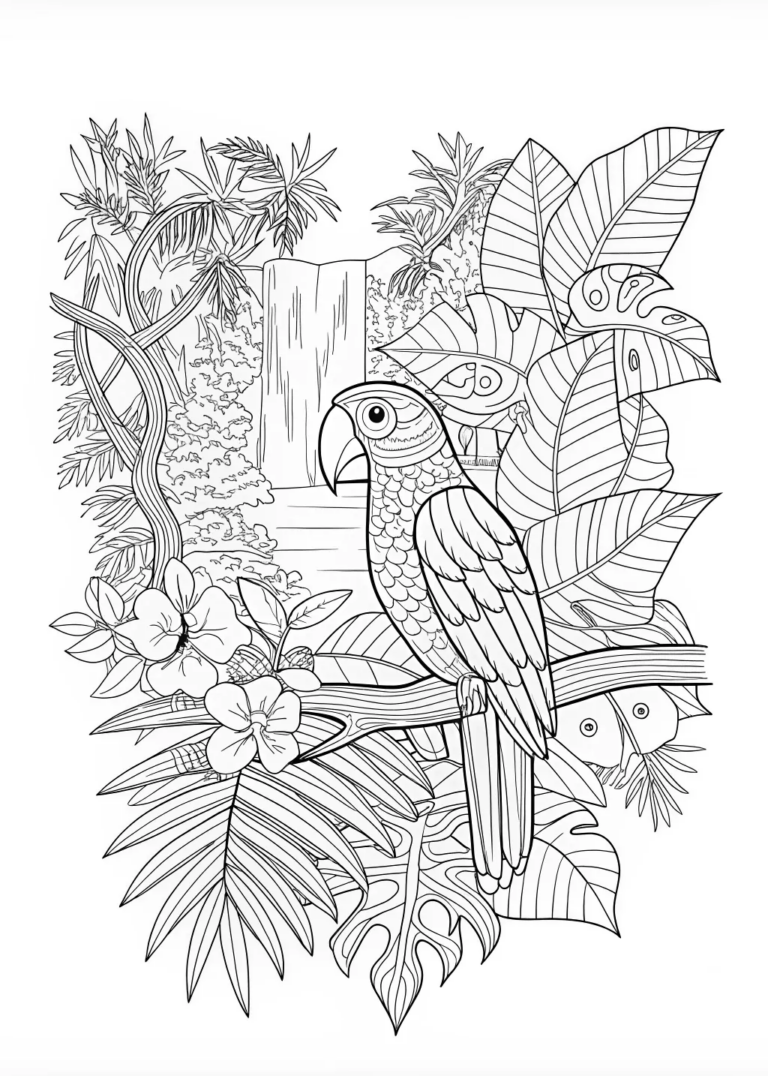 A coloring page of Parrot on Perch Coloring Page