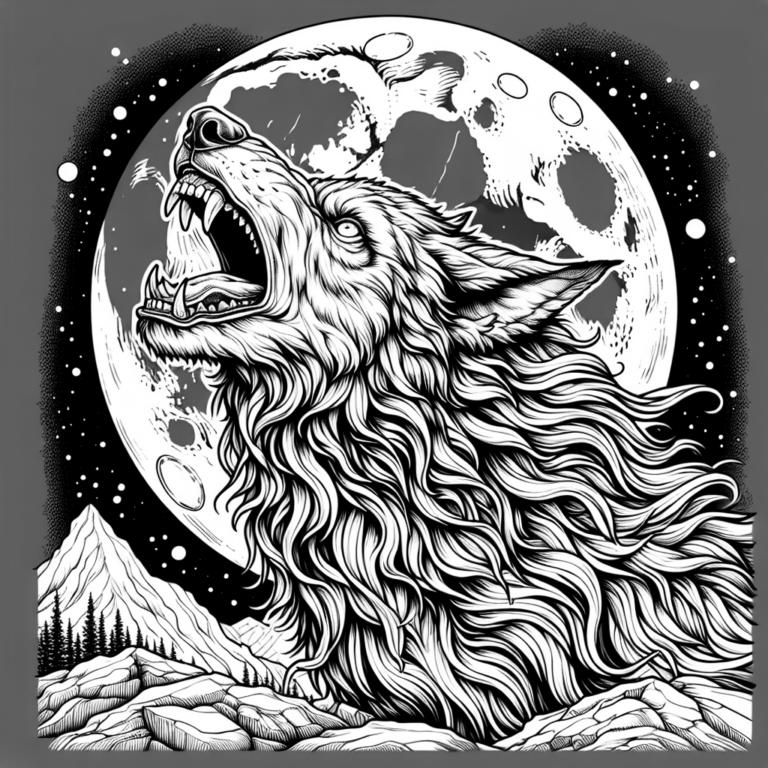Howling Wolf Under the Full Moon Coloring Page | ColorBliss